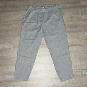 Eileen Fisher Black White Organic Cotton Linen Ticking Stripe Ankle Pants Size M